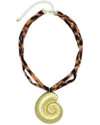 Adornia - Gold Shell On Leopard Print Adjustable Necklace - Lyst