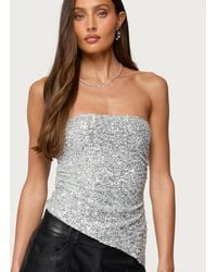 Edikted - Sequin Asymmetric Slit Strapless Top - Lyst