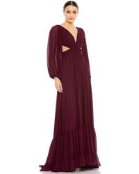 Mac Duggal - Pleated Cut Out Long Sleeve Lace Up Tiered Gown - Lyst