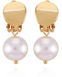 Tahari - Tone Imitation Pearls Drop Clip On Earrings - Lyst