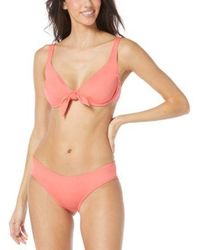 Vince Camuto - V Neck Tie Front Bikini Top Riviera Shirred Cheeky Bikini Bottoms - Lyst