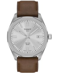 Tissot - Swiss Prc 100 Solar Quartz Brown Leather Strap Watch 39mm - Lyst