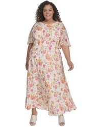 Calvin Klein - Plus Size Floral-print Flutter-sleeve Maxi Dress - Lyst