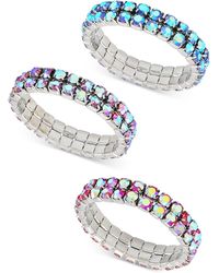 Guess 3-pc. Set Color Crystal Stretch Rings - Metallic