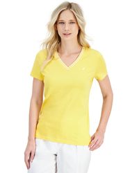 Nautica - Solid Stripe-trim V-neck - Lyst