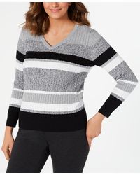 Karen Scott - Striped Cable-knit Sweater - Lyst