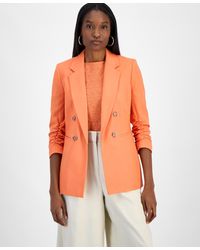 BarIII - Ruched-sleeve Open-front Linen Blazer - Lyst