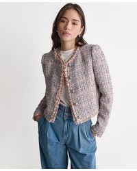 BCBGMAXAZRIA - Crewneck Fringe Detail Tweed Jacket - Lyst