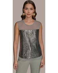 Donna Karan - Sleeveless Beaded Mesh Top - Lyst