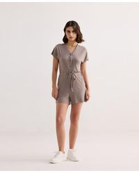 REISTOR - V Neck Drawstring Knit Romper - Lyst