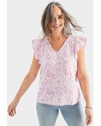 Style & Co. - Printed Cotton Gauze Flutter Sleeve Top - Lyst