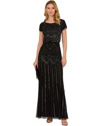 Adrianna Papell - Beaded Short-sleeve Gown - Lyst