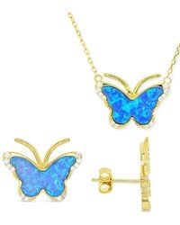 Macy's - 2-pc. Set Lab-grown Opal & Cubic Zirconia Butterfly Pendant Necklace & Matching Stud Earrings - Lyst