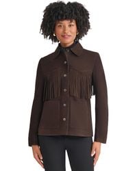Jones New York - Fringe Suede Patch Long Sleeve Jacket - Lyst