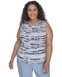 Calvin Klein - Plus Size Pleated Print-neck Top - Lyst