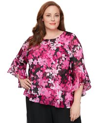 Alex Evenings - Plus Size Printed Scoop-neck 3/4-sleeve Top - Lyst