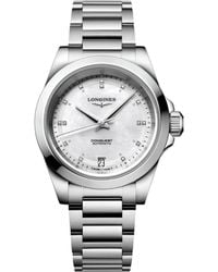 Longines - Swiss Automatic Conquest Diamond Accent Stainless Steel Bracelet Watch 34mm - Lyst