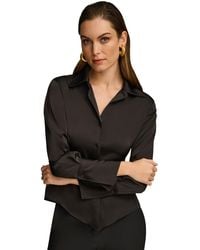 Donna Karan - Petite Button Front Point Hem Top - Lyst