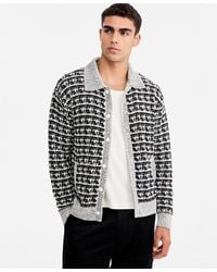 Mode Of One - Geometric-print Spread-collar Ribbed-cuff Cardigan - Lyst
