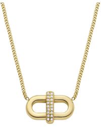 Fossil - Heritage D-link Glitz -tone Stainless Steel Chain Necklace - Lyst