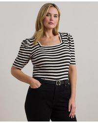 Ralph Lauren - Plus Size Striped Cotton Jersey Puff-sleeve Tee - Lyst