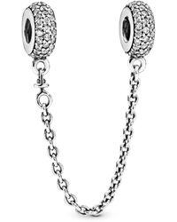 PANDORA - Sterling Silver Sparkling Pave Safety Chain Charm - Lyst