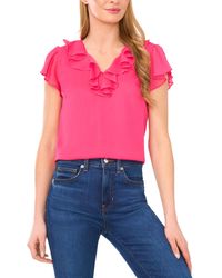 Cece - Ruffle V-neck Flutter Sleeve Top - Lyst