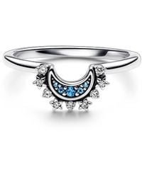 PANDORA - Cubic Zirconia Moments Celestial Blue Sparkling Moon Ring - Lyst
