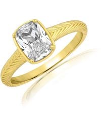 Simona - Elegant Radiant-cut Solitaire Cz Designed Band Ring - Lyst