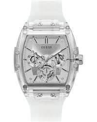 Guess - Multi-function Transparent And Silver-tone Silicone Strap Watch 43mm - Lyst