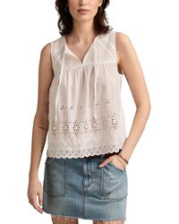 Lucky Brand - Embroidered Cotton Tie-neck Top - Lyst