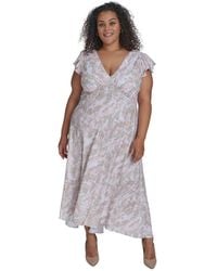 Calvin Klein - Plus Size Printed Flutter-sleeve Maxi Dress - Lyst