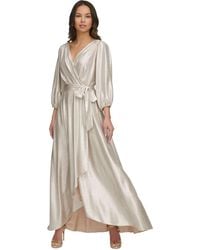 DKNY - Metallic Textured Faux-wrap Gown - Lyst