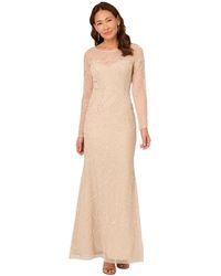 Adrianna Papell - Beaded Long Sleeve Gown - Lyst