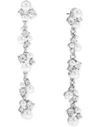 INC International Concepts Silver-tone Crystal & Imitation Pearl Linear Drop Earrings, Created For Macy's - White