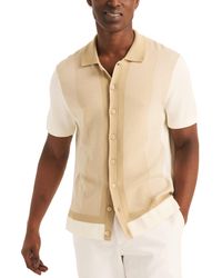 Nautica - Jacquard Short Sleeve Striped Button-front Shirt - Lyst