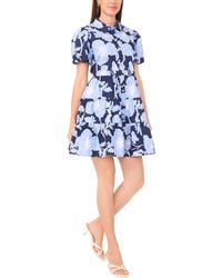 Msk - Short-sleeve Button-down Collared Tiered Dress - Lyst