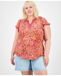 Democracy - Trendy Plus Printed Flutter-sleeve Top - Lyst