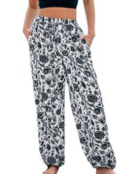CUPSHE - & White Floral Elastic Waist Tapered Leg Pants - Lyst