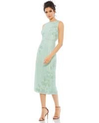 Mac Duggal - Striped Floral Embellished Sleeveless Midi Dress - Lyst