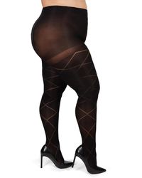 Memoi - Plus Size Diamond Opaque Curvy Control Top Tights Mm-2322 - Lyst