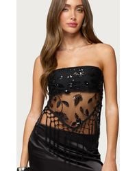 Edikted - Sequin Sheer Fringed Strapless Top - Lyst