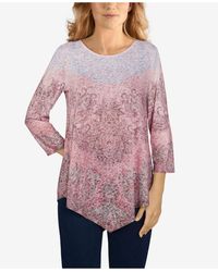 Ruby Rd. Misses Embellished Ombre Paisley Printed Burnout Top - Multicolor