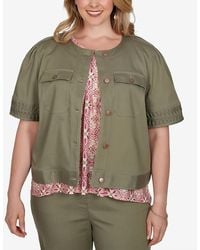Ruby Rd. - Plus Size Pleated Short-sleeve Soft Denim Jacket - Lyst