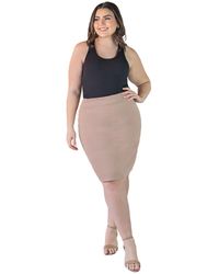 24seven Comfort Apparel - Plus Size Solid Color Elastic Waist Knee Length Pencil Skirt - Lyst