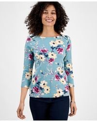 Style & Co. - Petite Cotton Floral 3/4-sleeve Boat-neck Top - Lyst