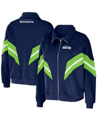 WEAR by Erin Andrews - College Seattle Seahawks Plus Size Yarn Dye Stripe Full-zip Jacket - Lyst