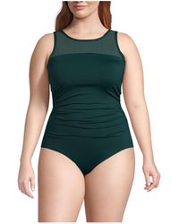 Lands' End - Plus Size Chlorine Resistant Smoothing Control Mesh High Neck One Piece Swimsuit - Lyst