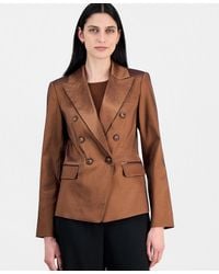 Tahari - Metallic Crepe Double-breasted Blazer - Lyst