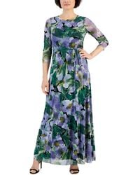 Anne Klein - 3/4-sleeve Floral-print Maxi Dress - Lyst
